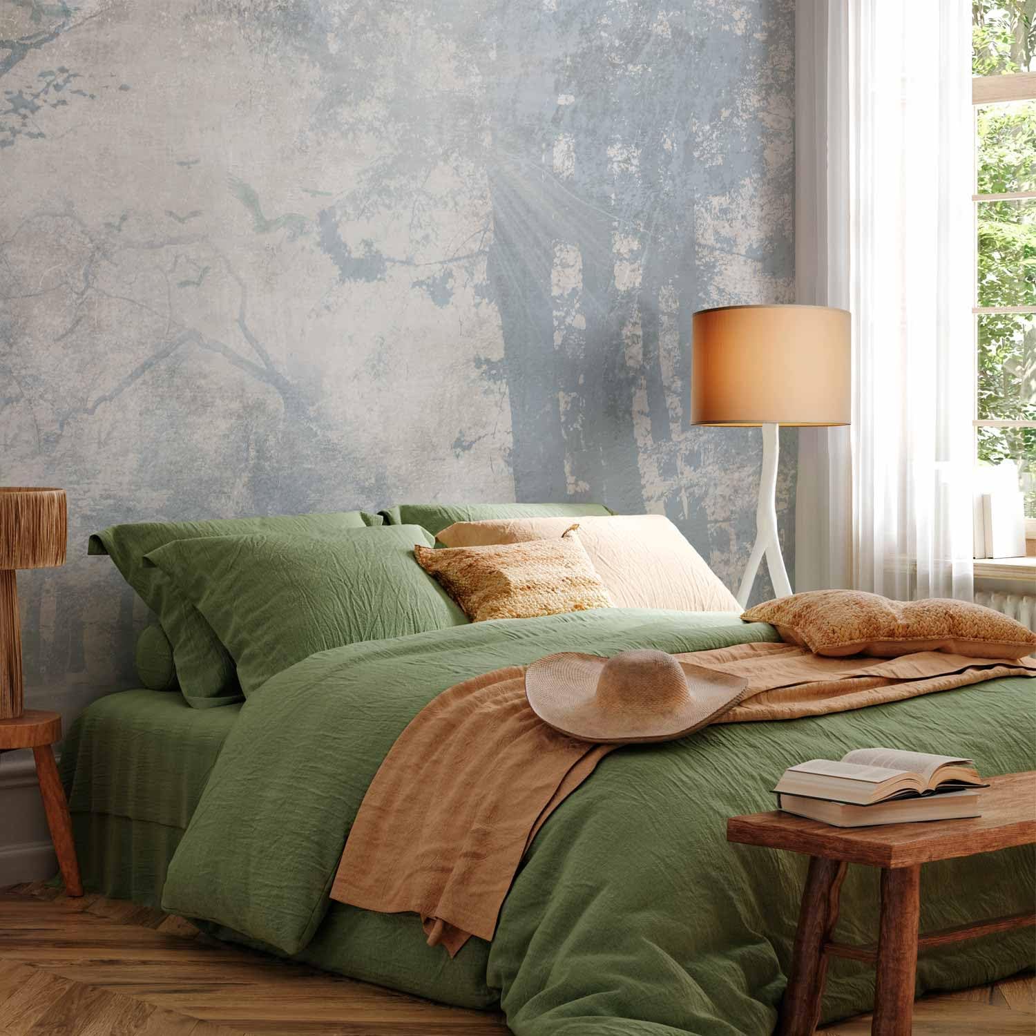 artgeist Wall Mural Tree Forest Watercolor 118x83 in - Non-Woven Wallpaper Fleece Wall Decor Photo Print Picture Image Design Home Mural Blue White Nature c-A-10119-a-a