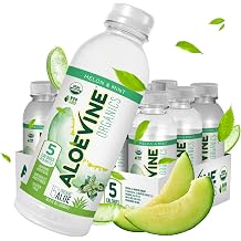 Aloevine Organics No-Pulp Organic Aloe Vera Drink, Healthy with Aloe Powder, Lemon Juice, 5 Calories, Low Sugar, No Artificial Ingredients, 16.9 oz, 12 Pack, Melon Mint