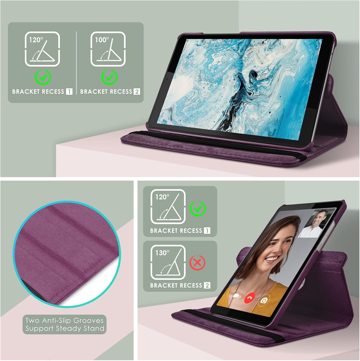 DETUOSI Rotating Case Compatible with Lenovo Tab M8 HD 8.0 inch 2019 Release (Model: TB-8505F/X) Tablet, Multi-Angles Viewing Lightweight Protective Leather Cover with 360° Rotating Stand #Purple