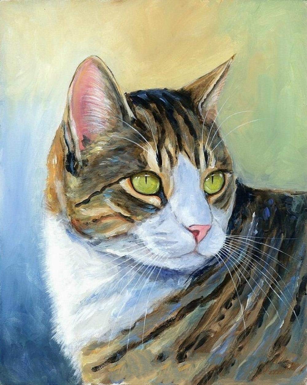 100%手描き 猫の油絵虎顔猫 リラックス 木製フレーム付き 100%手描き 猫の油彩画 虎顔猫 リラックス 木製フレーム付き 100