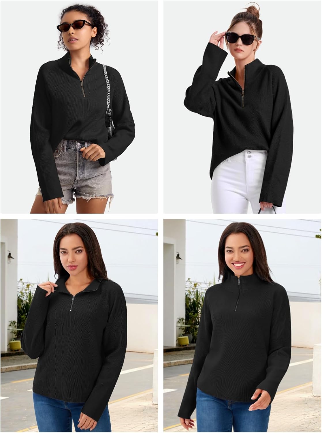 ZANZEA Quarter Zip Pullover Women Long Sleeve Knit Sweater V Neck Fall Tops Fashion Clothes 2025 - Image 4