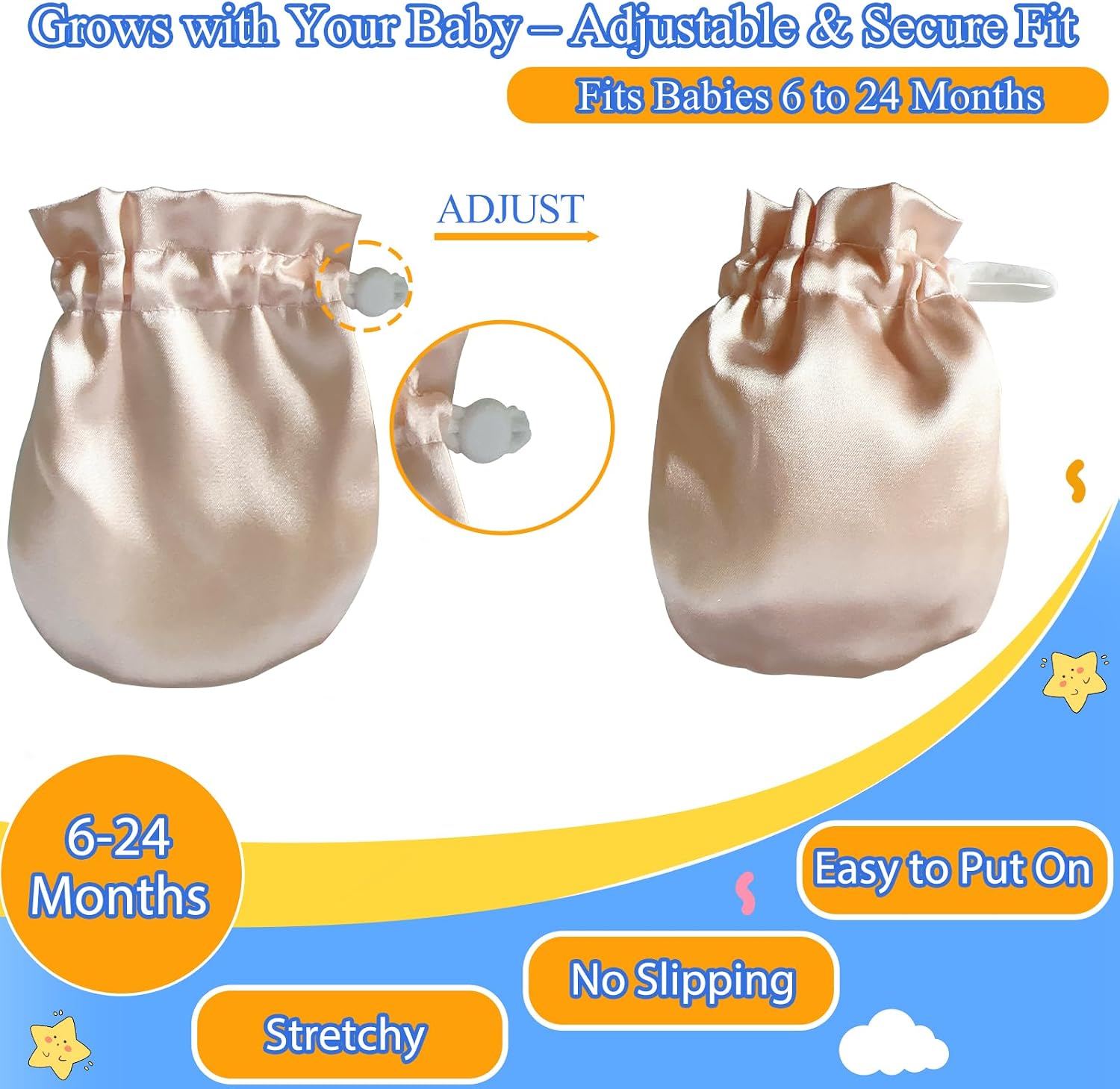 1 Pair Satin Eczema Gloves for Babies Kids Eczema Mittens Anti Scratch Eczema Relief Hand Gloves Adjustable