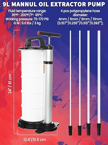 Miniatura 3 de Bomba extractora de aceite 9L Cambiador de aceite manual Evacuador de líquido de vacío Extractor para fluidos automotrices Evacuación al vacío