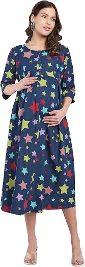 MAMMA'S MATERNITY Women's Knee Length Maternity | Feeding | Nursing Dress | Nursing | Casual Dress | Pre and Post Pregnancy