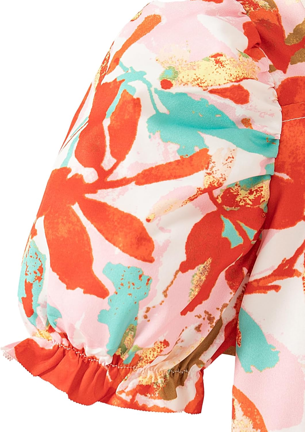 Girls Dresses Square Neck Puff Short Sleeve Floral Print Casual Dress for 8-12 Years - Image 4