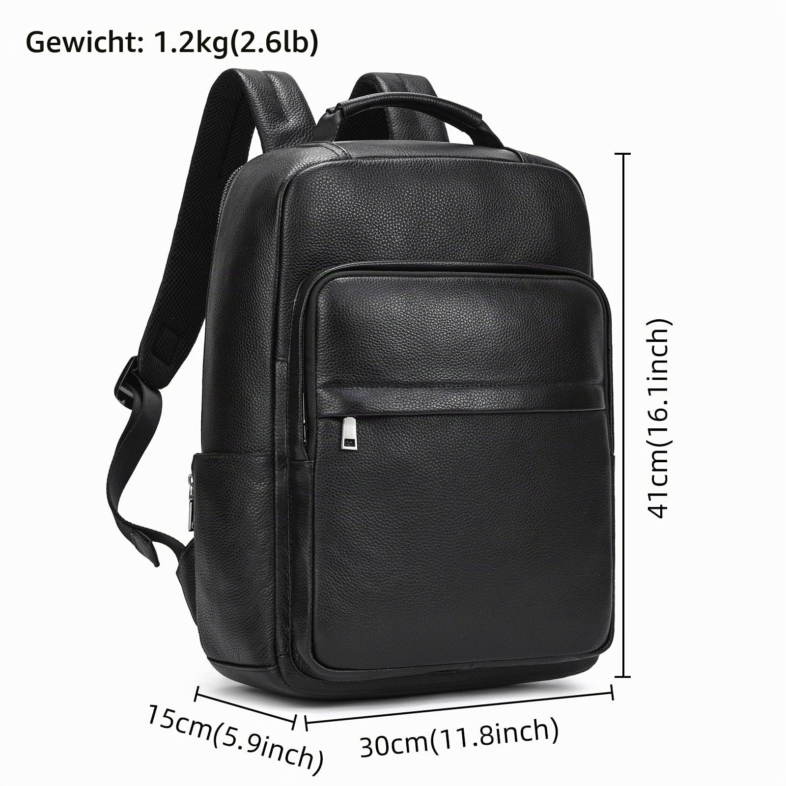 Leder Rucksack Schulrucksack Reiserucksack Handgepäck Laptop Rucksack 15,6 Zoll Laptoprucksack Tagesrucksack Casual Backpack Daypack Geschenk für Damen Herren, 8019 Schwarz