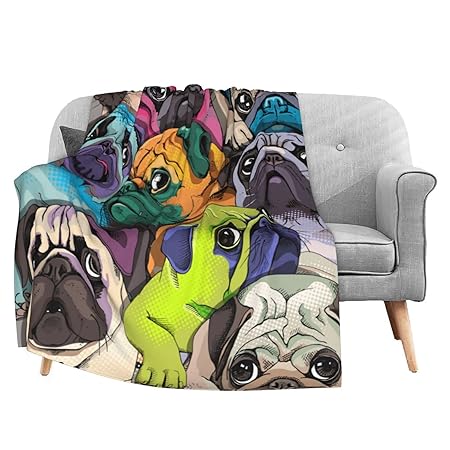 FeHuew Colorful Pug Dogs Funny Puppy Soft Throw Blanket 40x50 inch Lightweight Flannel Fleece Blanket for Couch Bed Sofa Travelling Camping for Kids Adults