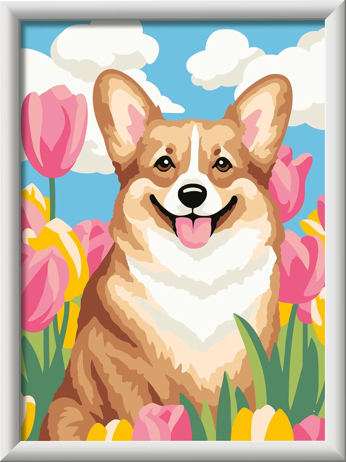 Ravensburger CreArt Floral Corgi Paint‑by‑Number Kit - Complete Set with Brushes & 13 Water‑Based Paints - Color‑Coded Outlines - Ages 9+