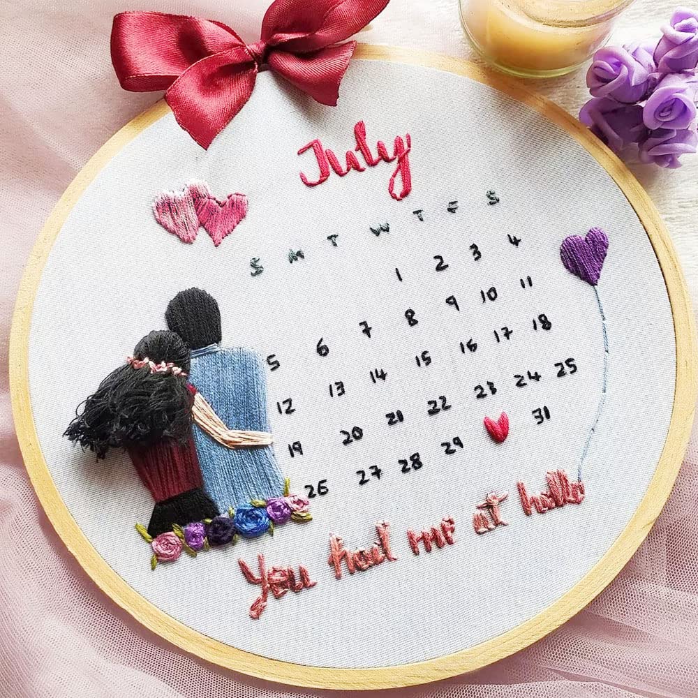 Candy Colors - Customized Calendar Embroidery Hoop Gift For  Birthday,Anniversary,Marriage,Spacial Gift For Lover Embroidery Gift  (Medium) : Amazon.in: Office Products