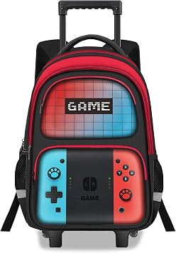 Kids Rolling Backpack for Boys - Gamer Boys Rolling Backpack with Wheels,Multifunctional Wheeled Bookbag for Travel,Roller School Bag for Elementary Middle School Aged 6-18