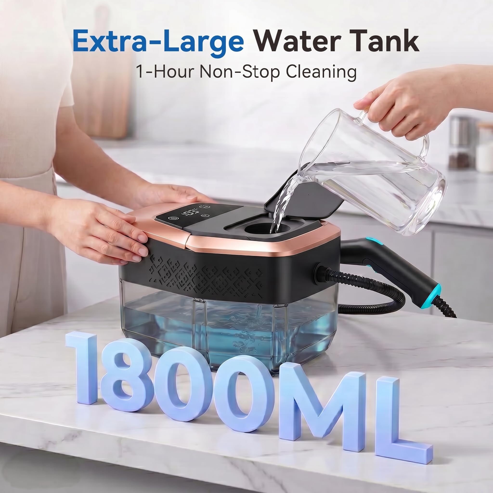 Nettoyeur Vapeur éLectriques Portable Vaporisateur a Main Appareil Professionnel Vitre Canapé Maison Cuisine Voiture, 6 Niveaux De RéGlage, 1,8L,Chauffage 15s,Affichage LCD Température