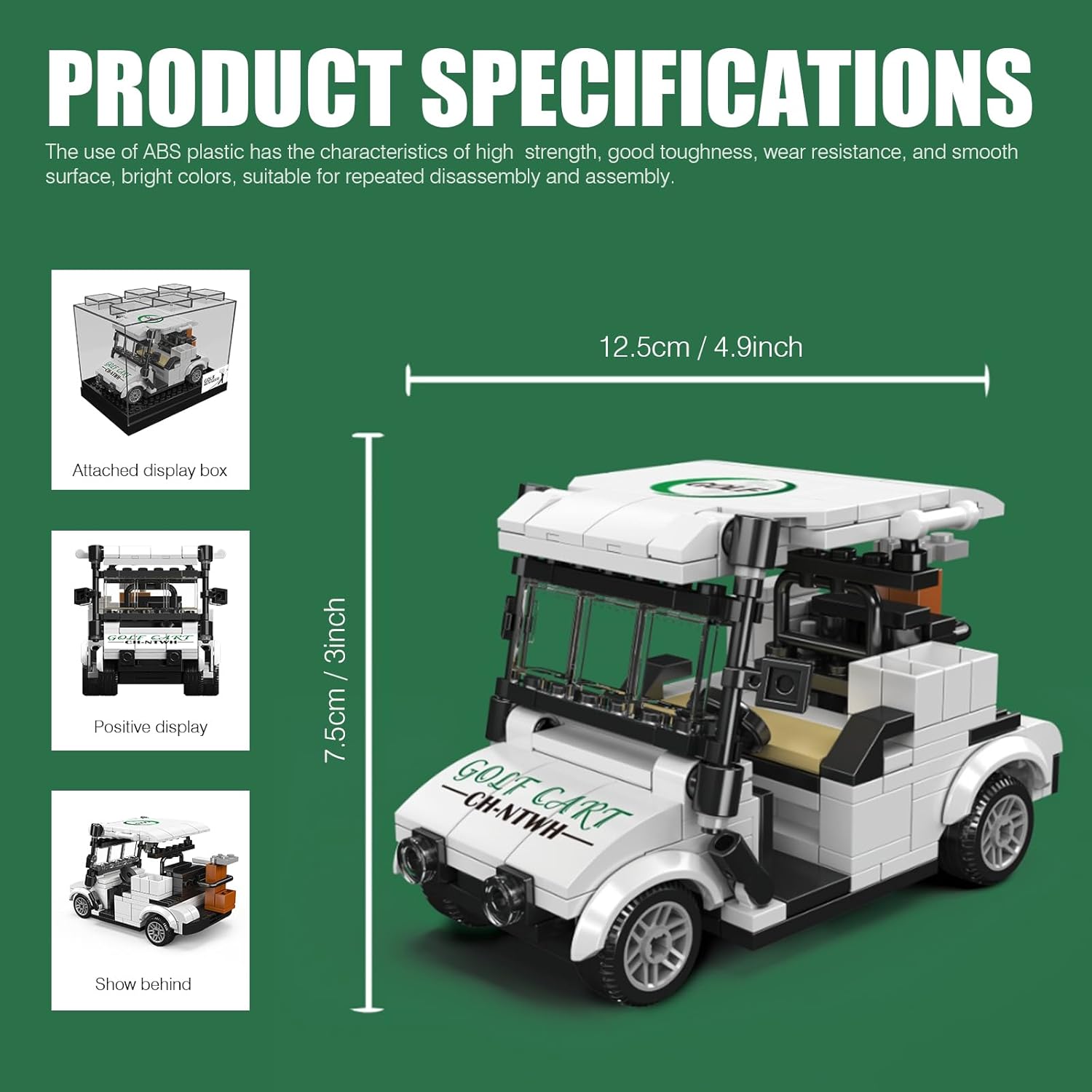 Golf Cart Toy Building Set for Adults Compatiable with Lego Golf - Golf Party Decor, Desk Decor, Gag Golf Gift, Complete with Display Cover (White)