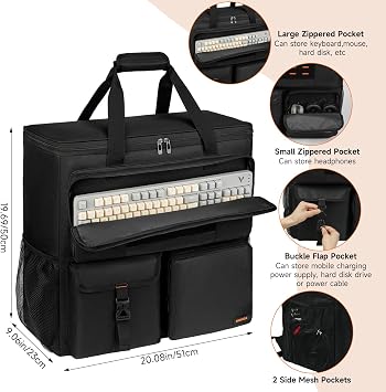 Computer Desktop Tower Large Carrying Case, PC Travel Case Backpack for ATX Mid-Tower Desktop Computer, Padded Portable Bag with Adjustable Straps for LAN Parties and Office Move