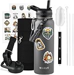 WixByti 64 oz Insulated Water Bottle with Straw (Cold for 48 Hrs), Half Gallon Stainless Steel Triple Wall Vacuum Sports Water Jug, Leakproof Hydro Cup Flask with Straw Spout Lids & DIY Stickers