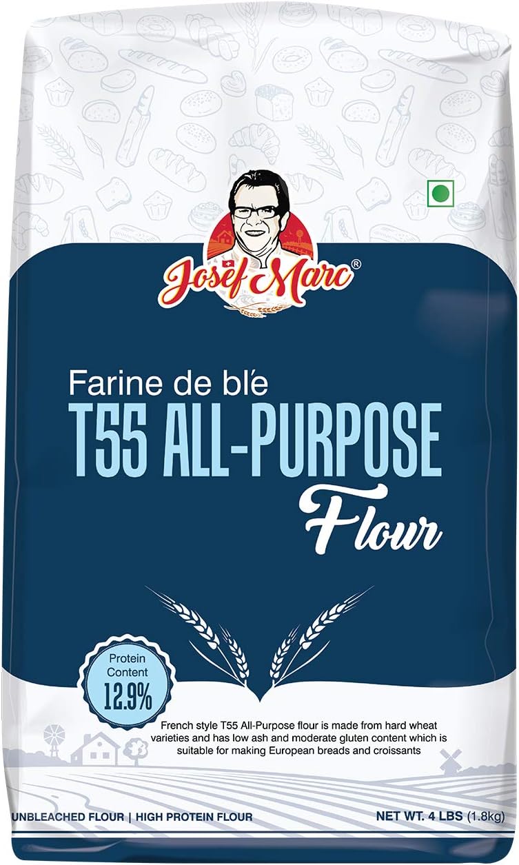 Josef Marc T55 All-Purpose Baking Flour, 4 LBS (1.8kg) - Unbleached & High Protein Flour, Type 0 Italian Flours, Bread Flours.