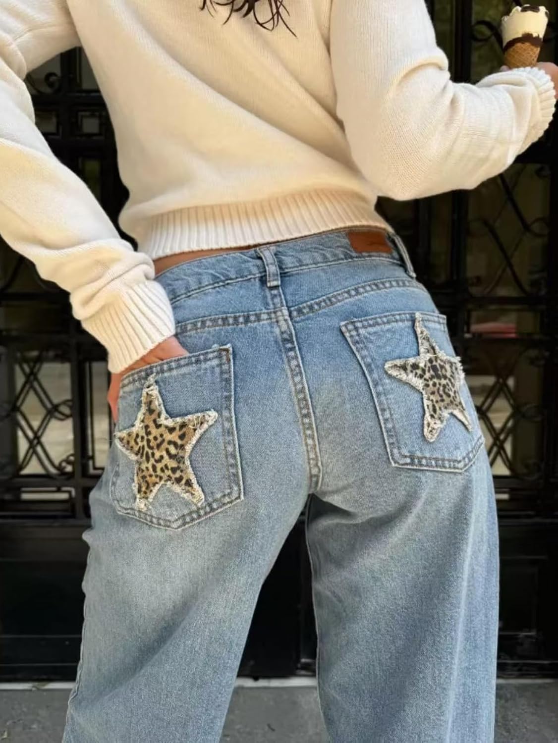 Cheetah Print Wide Leg Jeans Y2k Pants for Women Baggy Jeans Trendy 2025 Emo Grunge Streetwear