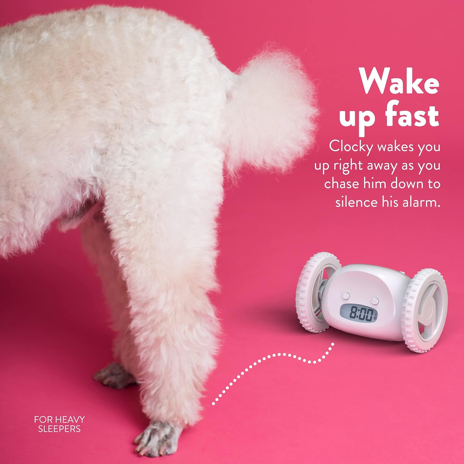 CLOCKY Extra Super Loud Alarm Clock for Heavy Sleepers Adults Kids Teens Bedroom, Move Jump Roll Run Away Easy to Set Smart Digital Alarm Clock on Wheels -Funny Gag Gift (Pink), view 5