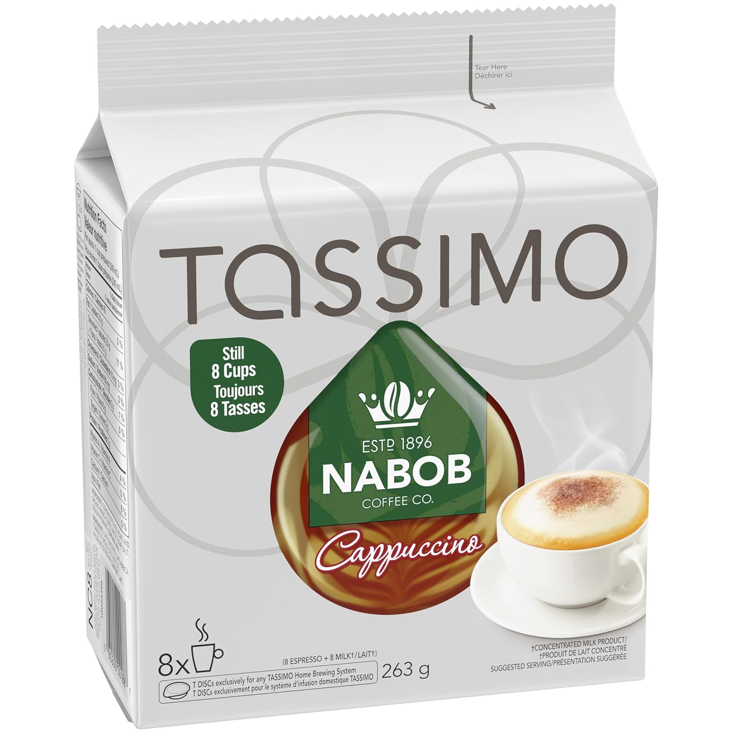 Tassimo Nabob Cappuccino Coffee Single Serve T-Discs (5 Boxes of 8 T-Discs) {Imported from Canada}