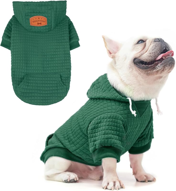 Suéter con capucha para perros pequeños, abrigo laminado para mascotas tipo gofre | buzo cálida para perros con bolsillo y orificio para correa, ropa tipo jersey para perros y gatos, elástica y fácil de poner, cachorro chihuahua