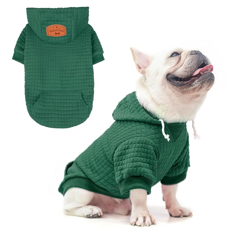 Moletom para cães pequenos com capuz BEAUTYZOO em malha waffle Verde-escuro, tamanho S
