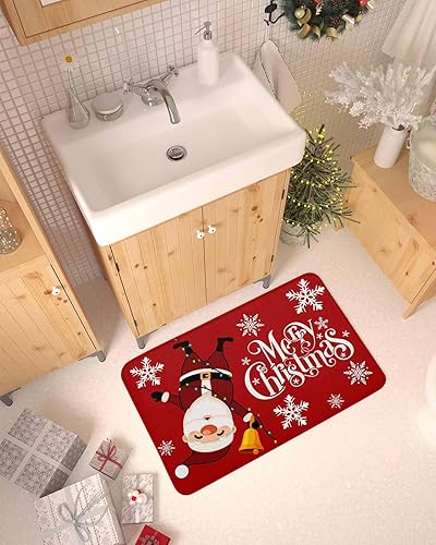 Vista 574 de Tapete de Feliz Navidad, tapete antideslizante para puerta delantera, baño, cocina, dormitorio, patio, entrada, 16 x 24 pulgadas, rojo, negro y verde