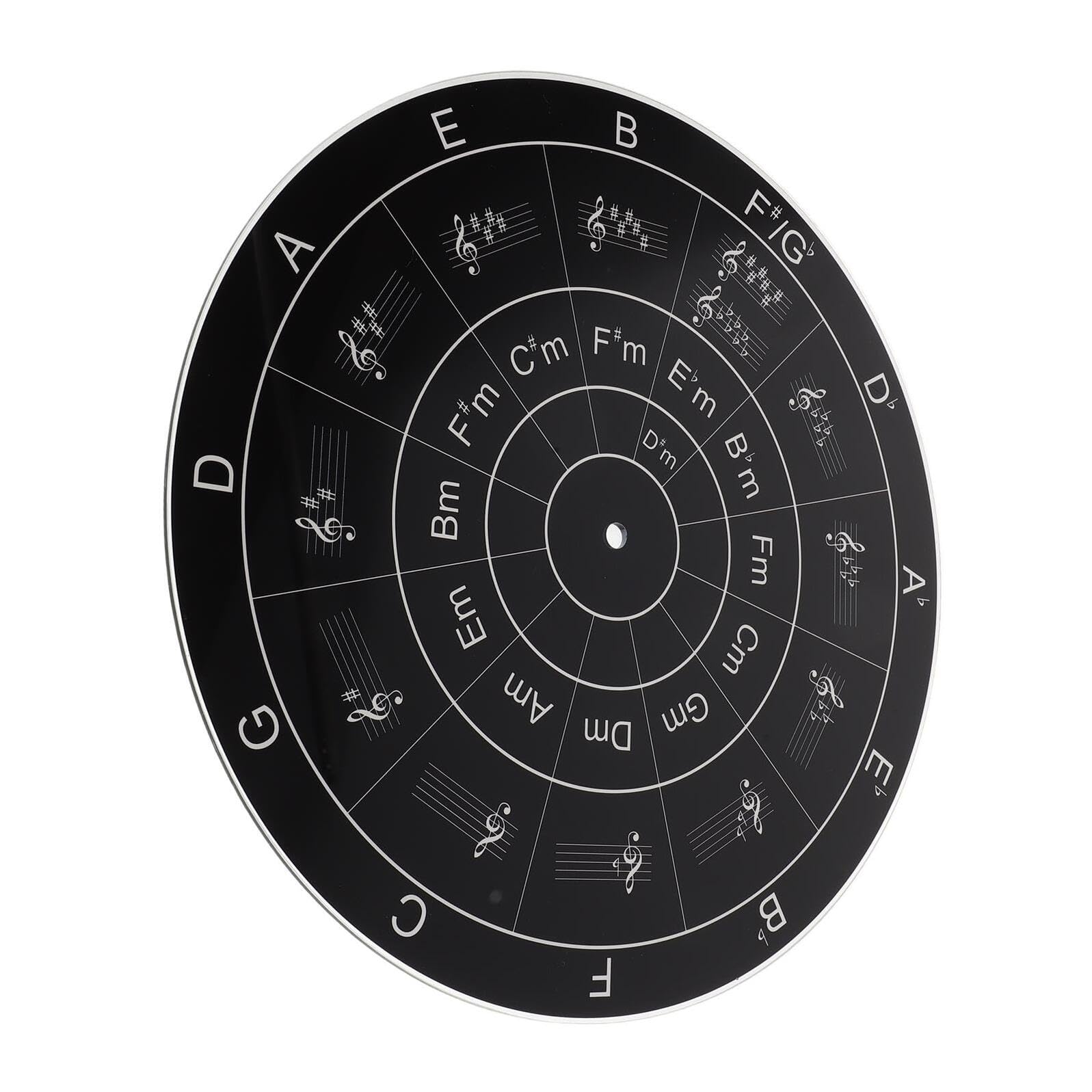 Acryl Plattentellermatte mit Quintenzirkel Motiv Schwarze Runde Plattenspielermatte mit Vibrationsdämpfender Funktion für Dj Partys und Vinyl Wiedergabe