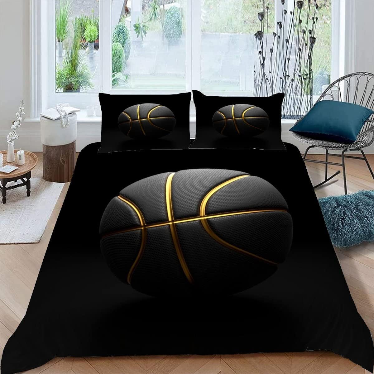 Funda Nordica Cama 90 Juvenil Infantil Baloncesto Funda Nórdica 135x200 Negro Set Ropa de Cama 3D Fundas Nordicas de Microfibra Funda Edredon con Cremallera a-26