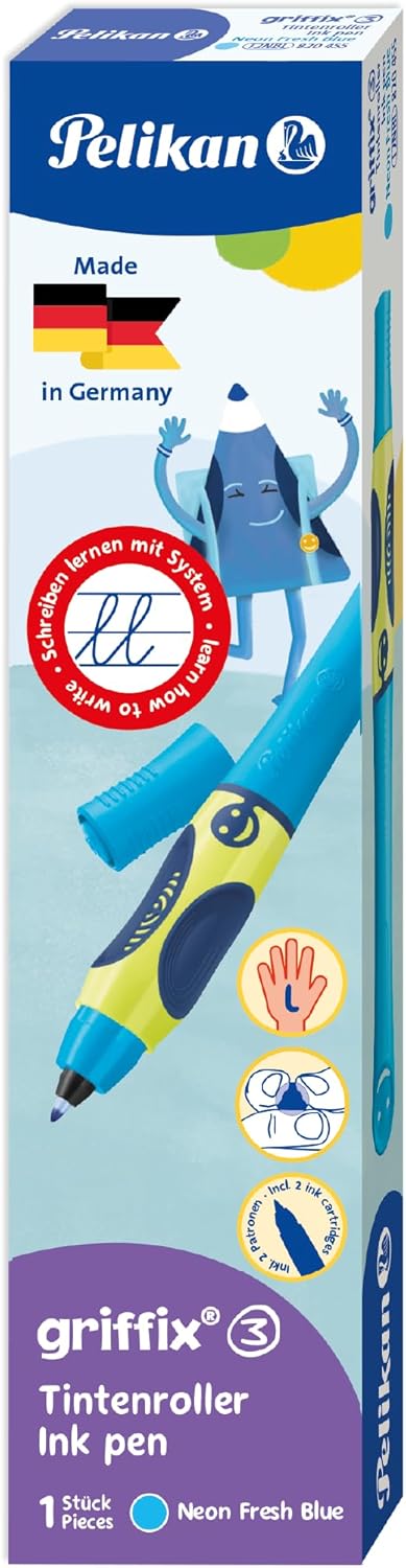 Pelikan Griffix Rollerball Pen for Left-Handed Users, Neon Fresh Blue, Pack of 1
