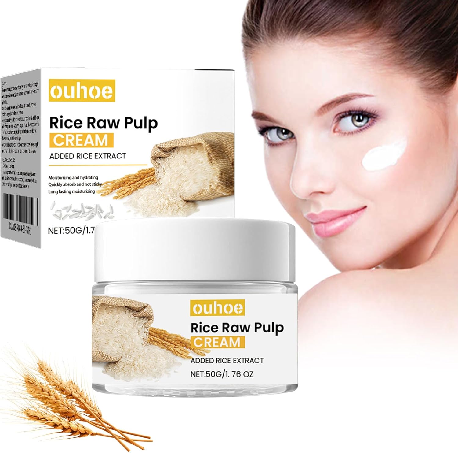 Rice Raw Pulp Face Cream, Rice Cream Face, Repair the Skin Barrier, Moisturising, Rice Moisturising Cream for Dry and Sensitive Skin