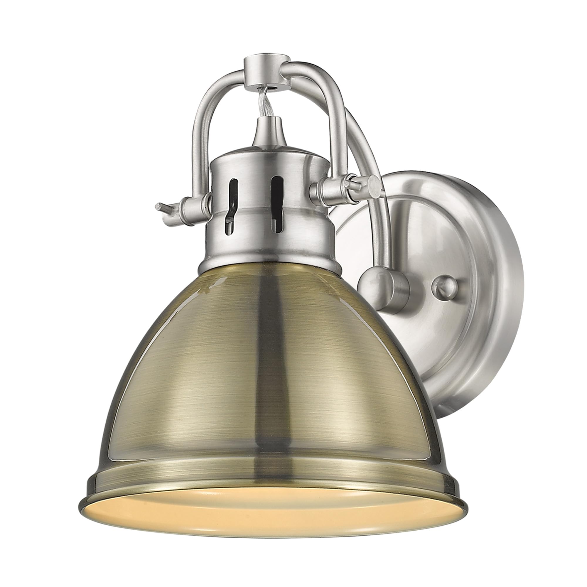 Golden Lighting 3602-BA1 PW-AB Duncan Bath Vanity, 8.25"L x 6.5"W x 8.5"H, Pewter with an Aged Brass Shade