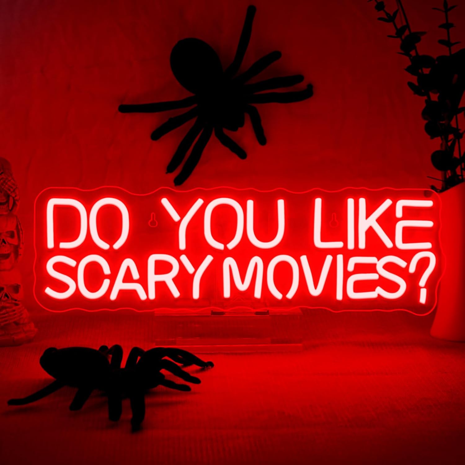 Do You Like Scary Movies Neon Sign Horror Cinema Neon Signs for Wall Decor LED Night Light for Escape Room Bar Club Party Teen Boy Man Cave Game Gothic Halloween Decoration
