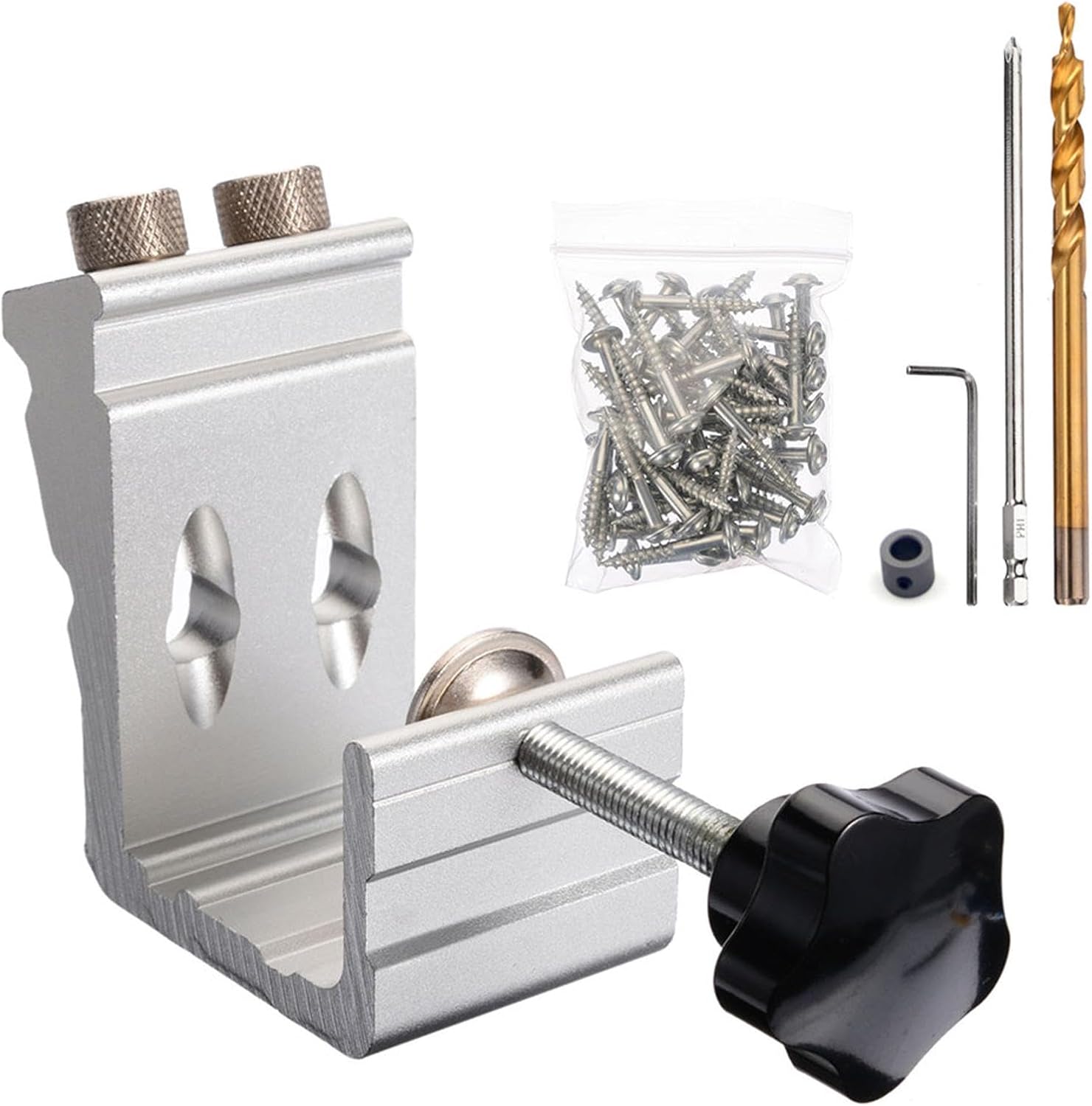 SEIWEI 3 in 1 Pocket Hole Jig Kit Adjustable Woodworking Tool Dowel Hole Jig System Set with Screws and Step Drill for DIY Woodworking Carpentry Locator