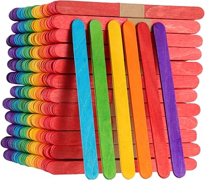 ZOENHOU 1000 PCS 4.5 Inch Colored Popsicle Sticks, Natural Wood Lolly Craft Sticks, Colored Wooden Craft Sticks Rainbow Popsicle Sticks Jumbo for DIY Craft, Model Making, Art Supplies