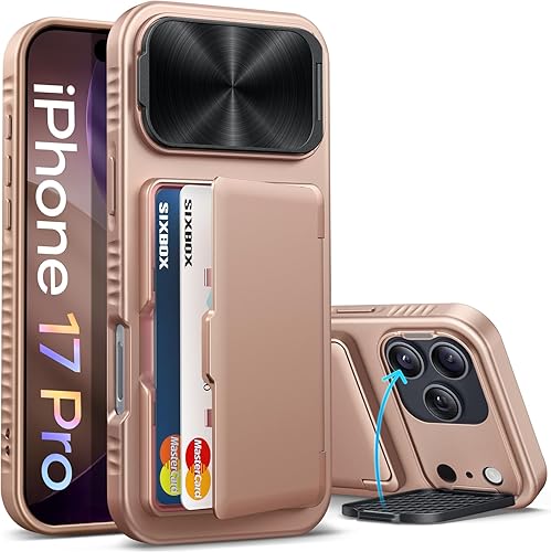 Miniatura 63 de Funda para iPhone Air con soporte para tarjetas, soporte integrado y cubierta para lente de cámara, a prueba de golpes, de silicona resistente a