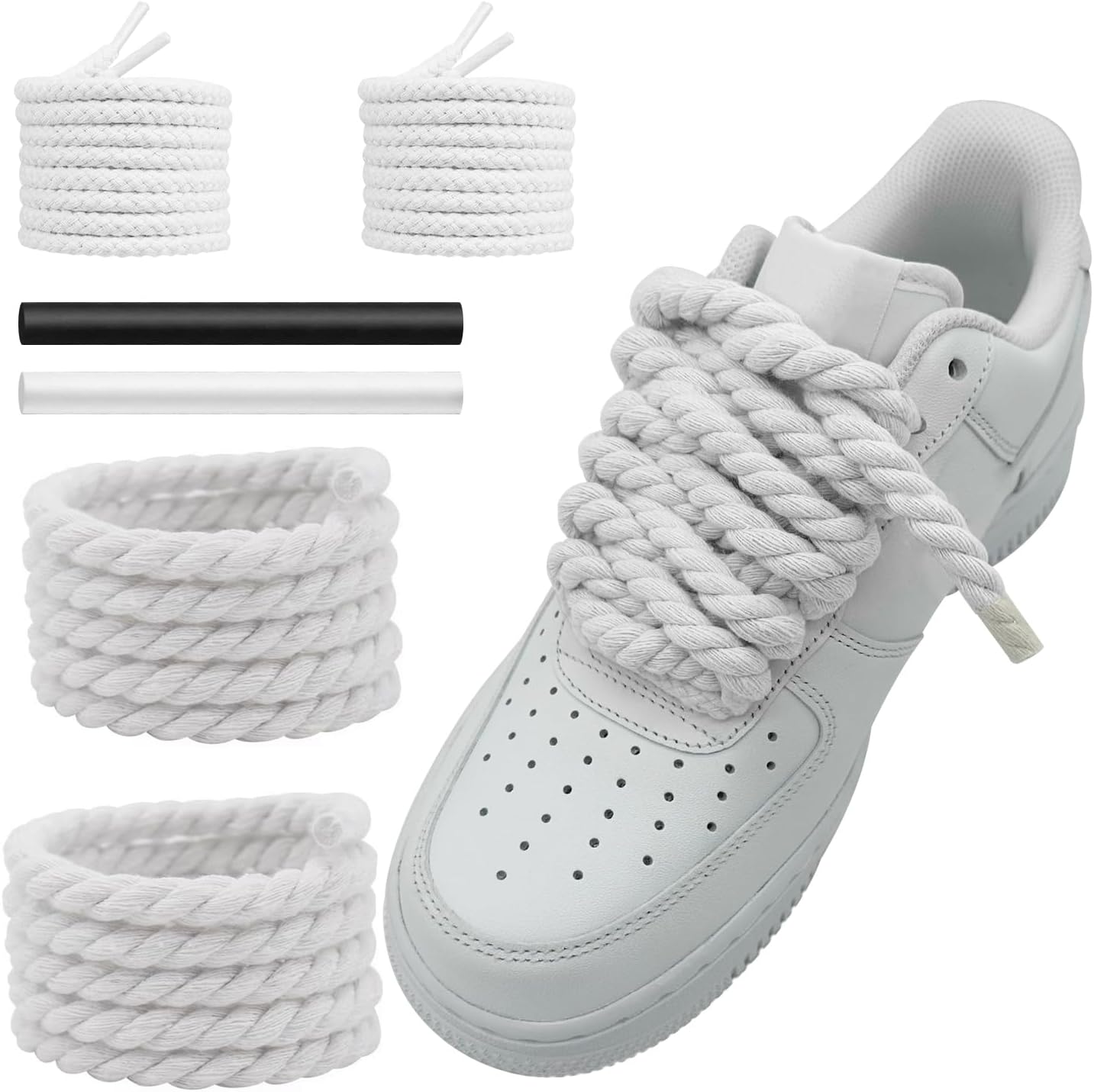 Thick Rope Shoe Laces Strings for Air Force 1, 10mm Round Cotton Chunky Shoelaces Replacement Laces for Sneakers