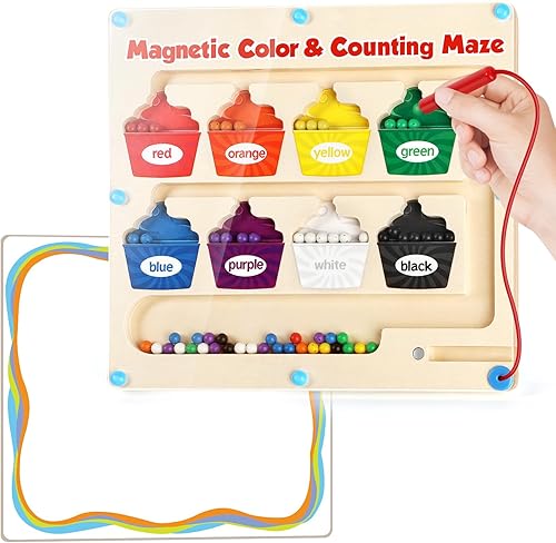 Aizweb Laberinto magnético de colores y números, juguetes Montessori de madera para clasificar por colores, juguete a juego, actividades de