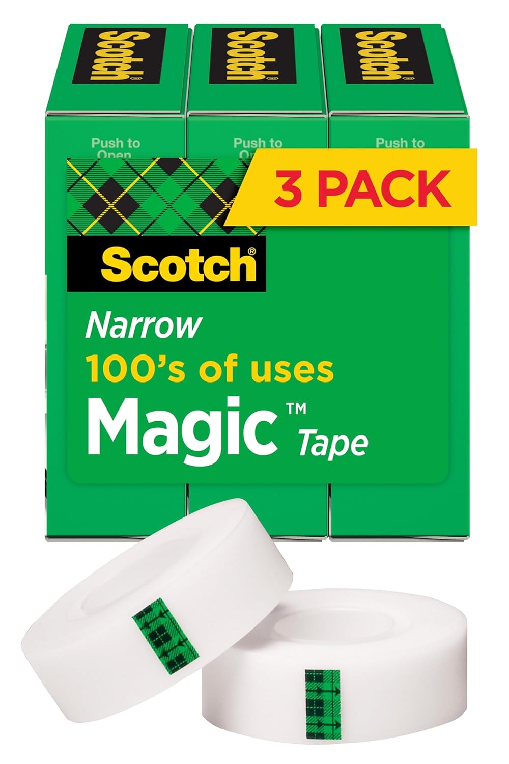 Scotch Magic Tape, 1/2 in x 1296 in (36 yd) per Roll, 3 Rolls – Invisible Matte Finish Office Tape for Paper & Documents
