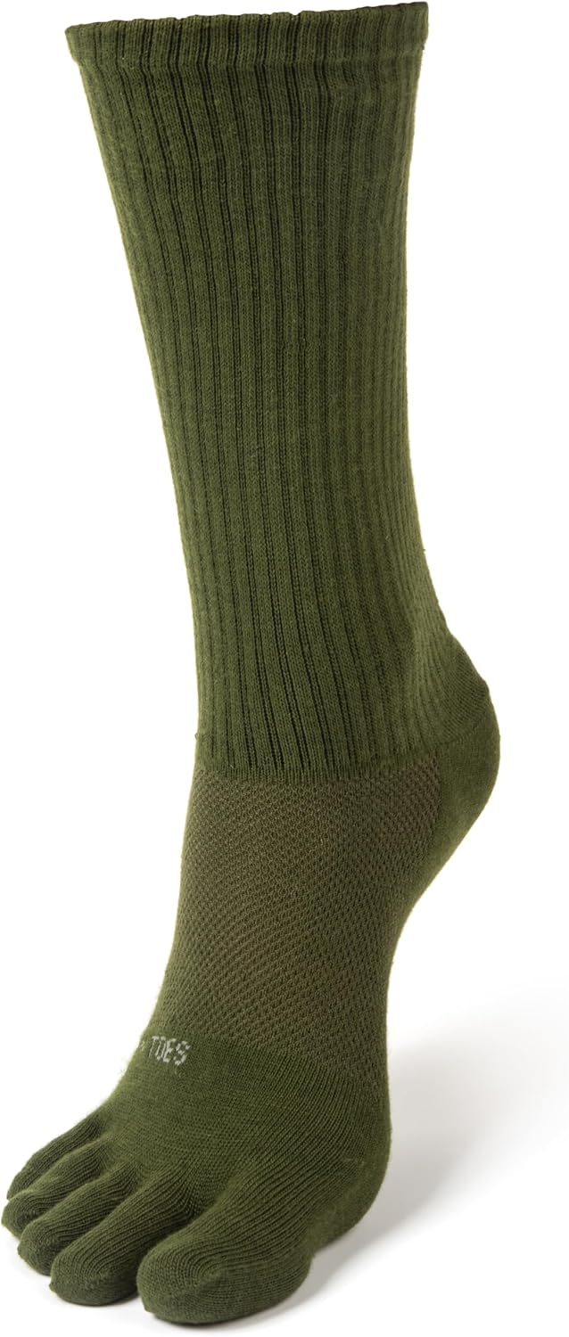 FUN TOES Men Crew Toe Socks Athletic Running - Proper Toe Alignment - Breathable Mesh Top - Value 6 Pairs Pack size 6-12