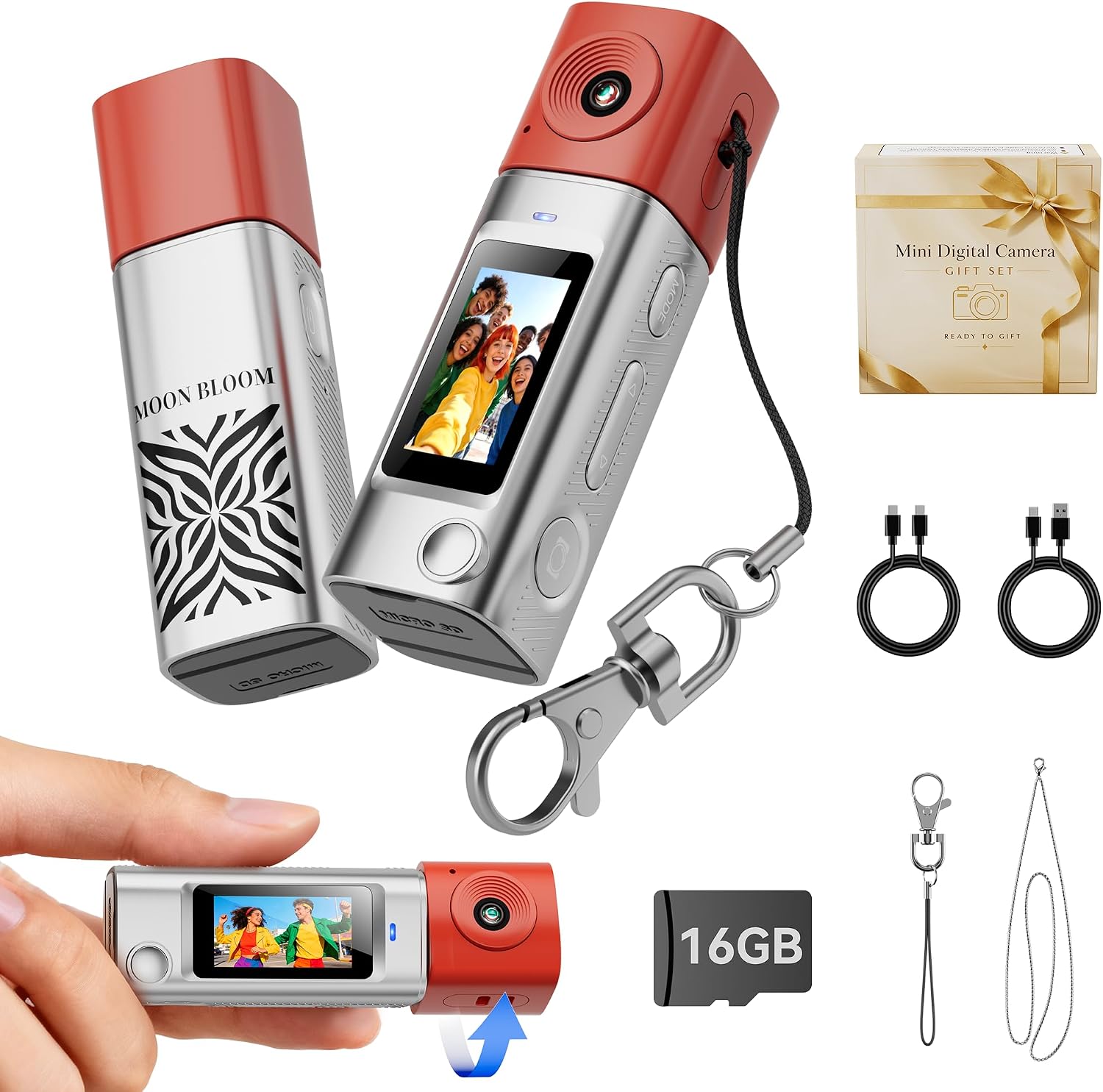 Mini Keychain Digital Camera:2K Digital Mini Camera with 16GB Card,Vintage Keychain Video Camera, 1" HD LCD Display, 400mAh Battery Portable Small Cameras with Elegant Gift Box for Travel,Kids,Gifts