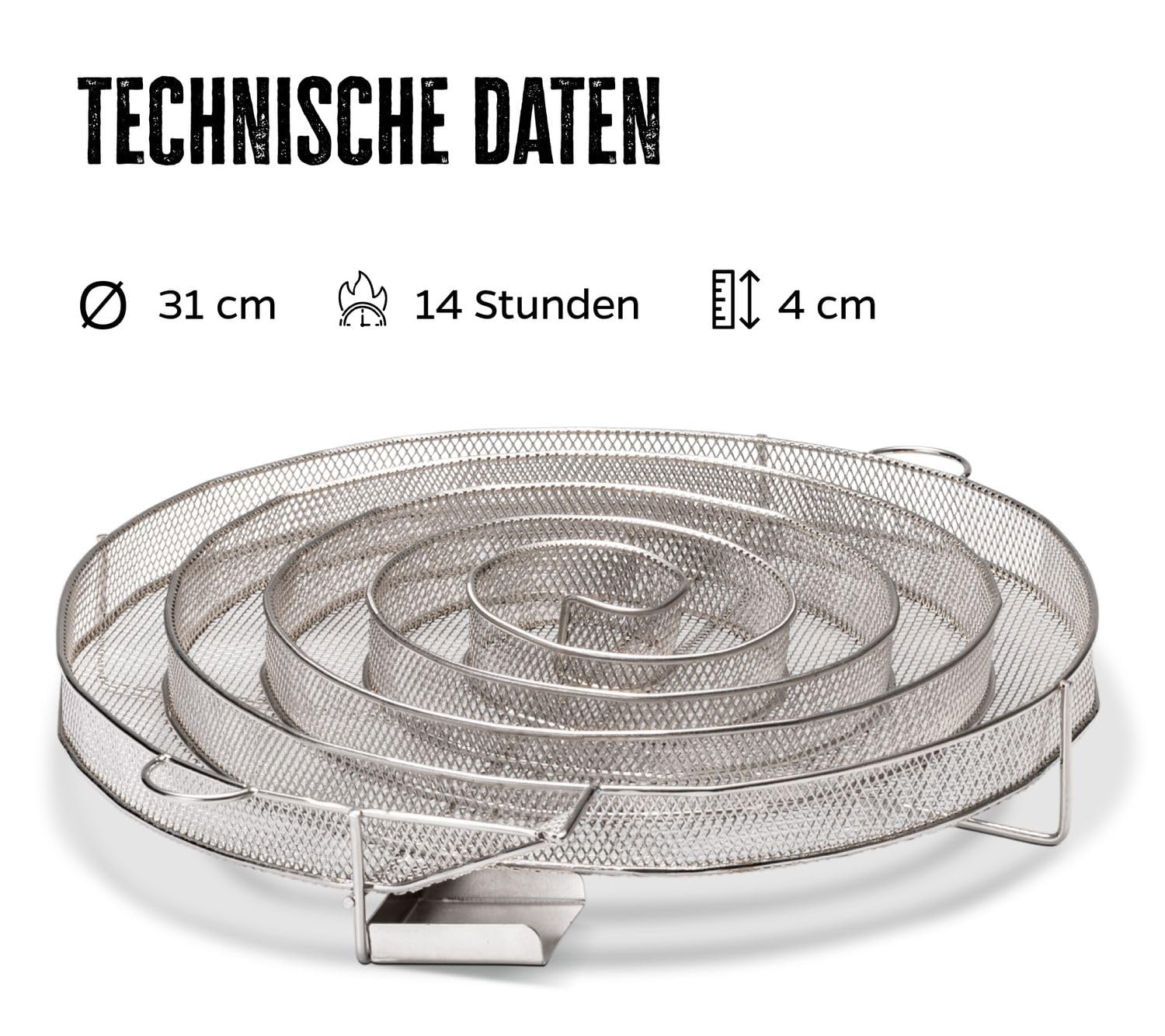 Grillfürst Générateur de fumée froide - Escargot de fumée en acier inoxydable - Rond - Pour barbecue à gaz et à charbon et fumoir, XXL - Diamètre : 31 cm