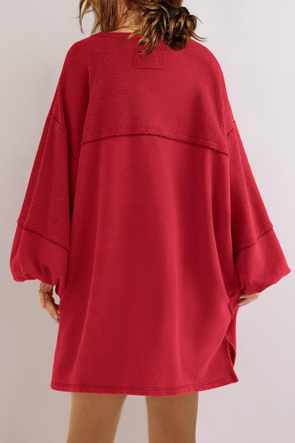 Panadila Womens Oversized Long Sleeve Patchwork Sweatshirt Dress Crewneck Tunic Sweatshirts Fall Loose Pullover Top - Image 6