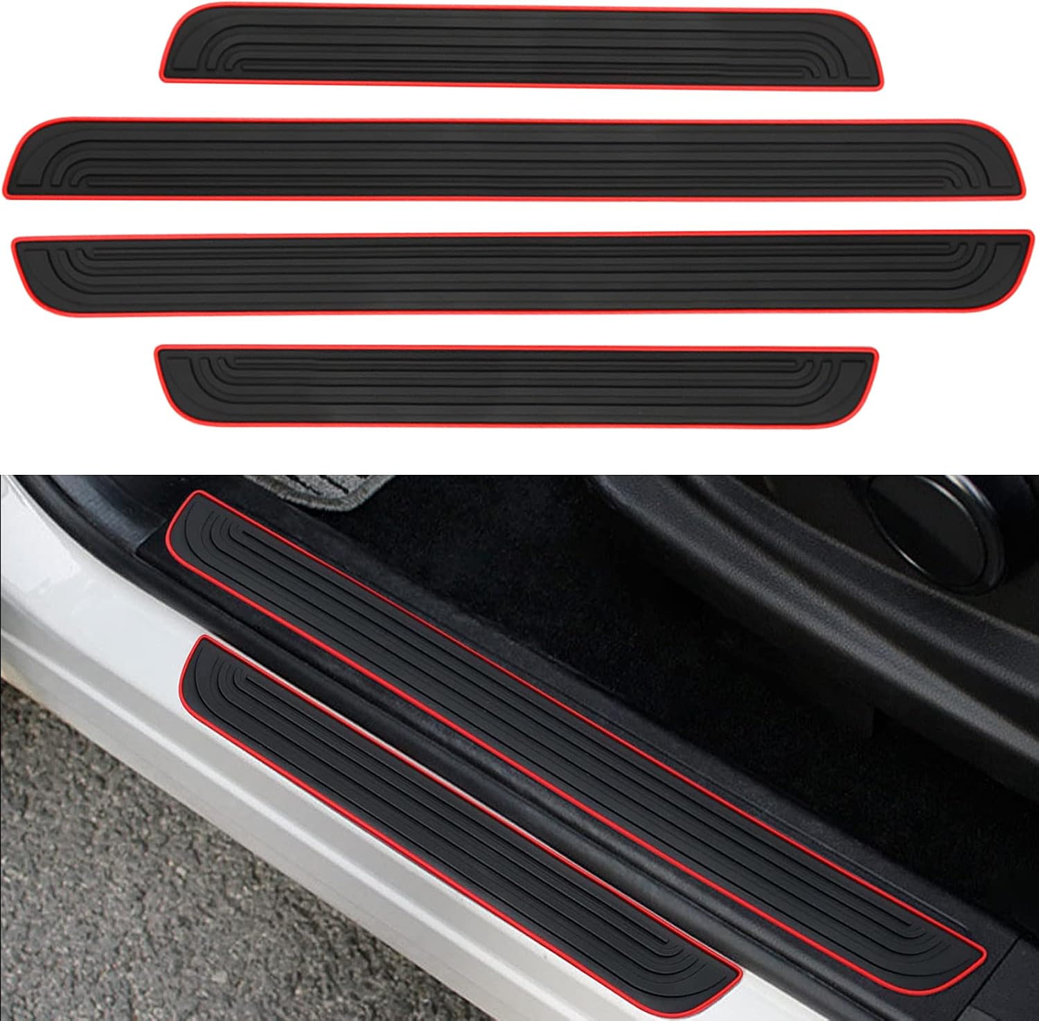 4PCS Car Door Sill Plate Protectors, Anti-Scratch & Waterproof Car Door Sills Scratch Protection, Universal Car Exterior Accessories Automotive Door Entry Guard for Car Truck SUV (Black, Width 1.57")