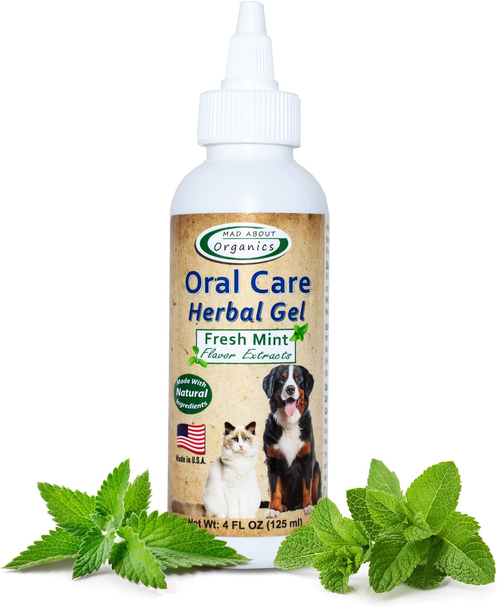 Oral Care Herbal Gel for Dogs & Cats - Quick-Acting Plaque & Tartar Remover with Peppermint, Spearmint & Wintergreen, Freshens Breath Naturally, No Brushing Needed, 4oz Bottle