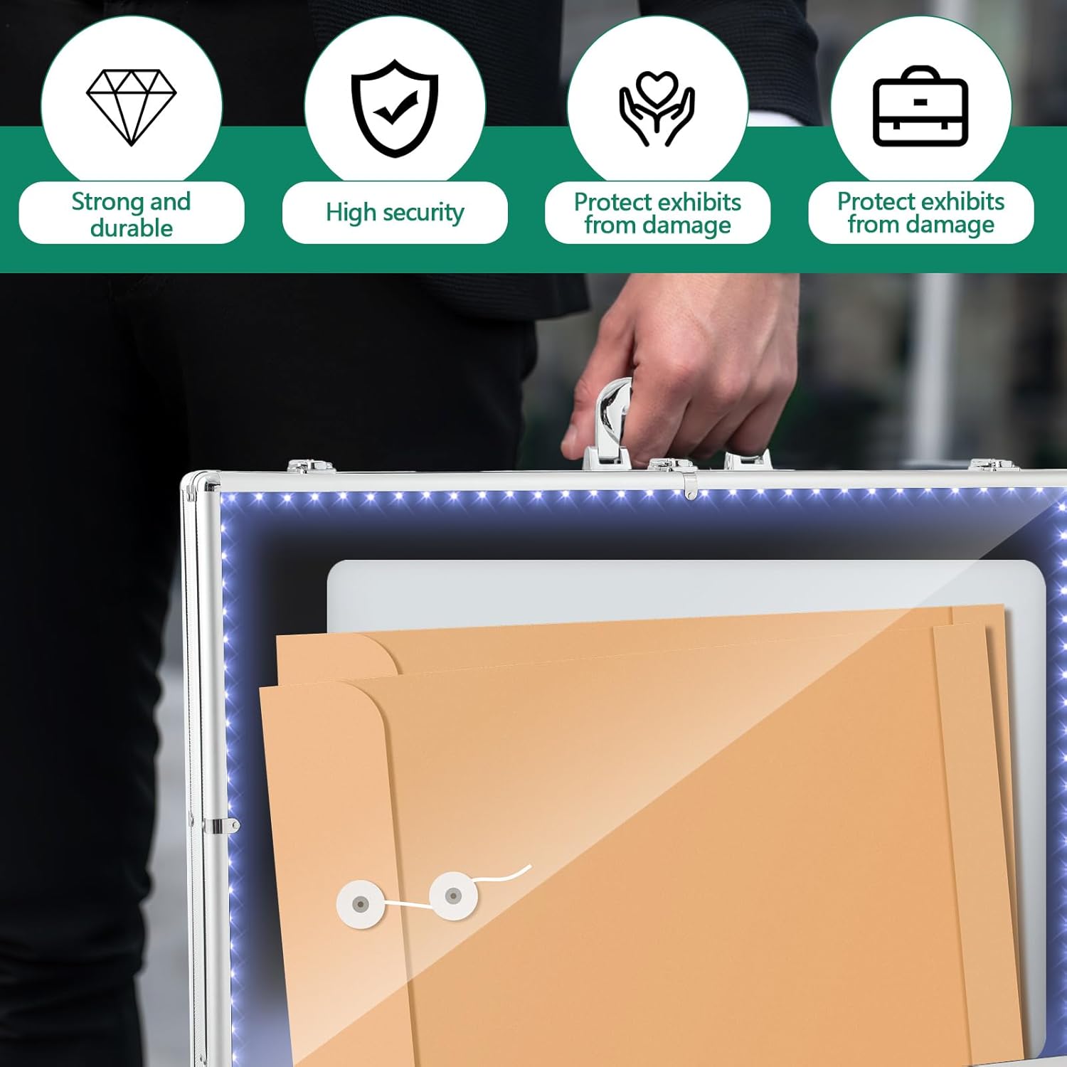 34"x22" LED Trade Show Display Case Table Top Portable Aluminum Sports Card Display Case Frame with Clear Acrylic Showcase with Locks for Jewelry Craft Collector Shows