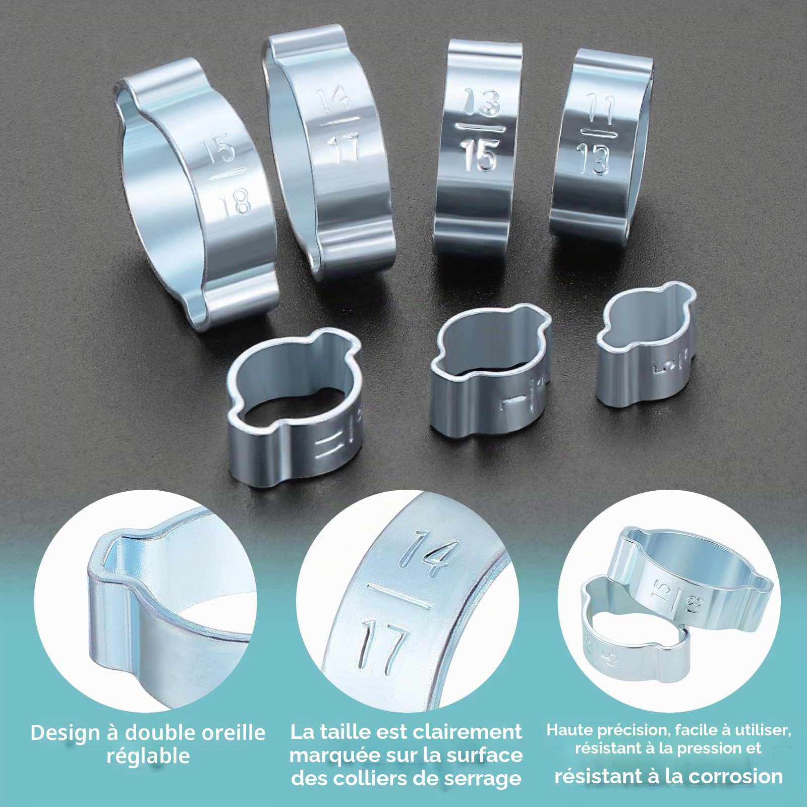 140PCS 7-20mm Réglable Double Oreille Pinces À Tuyaux Tube Attaches, Tuyaux Clips O Clips Assortiment Kit