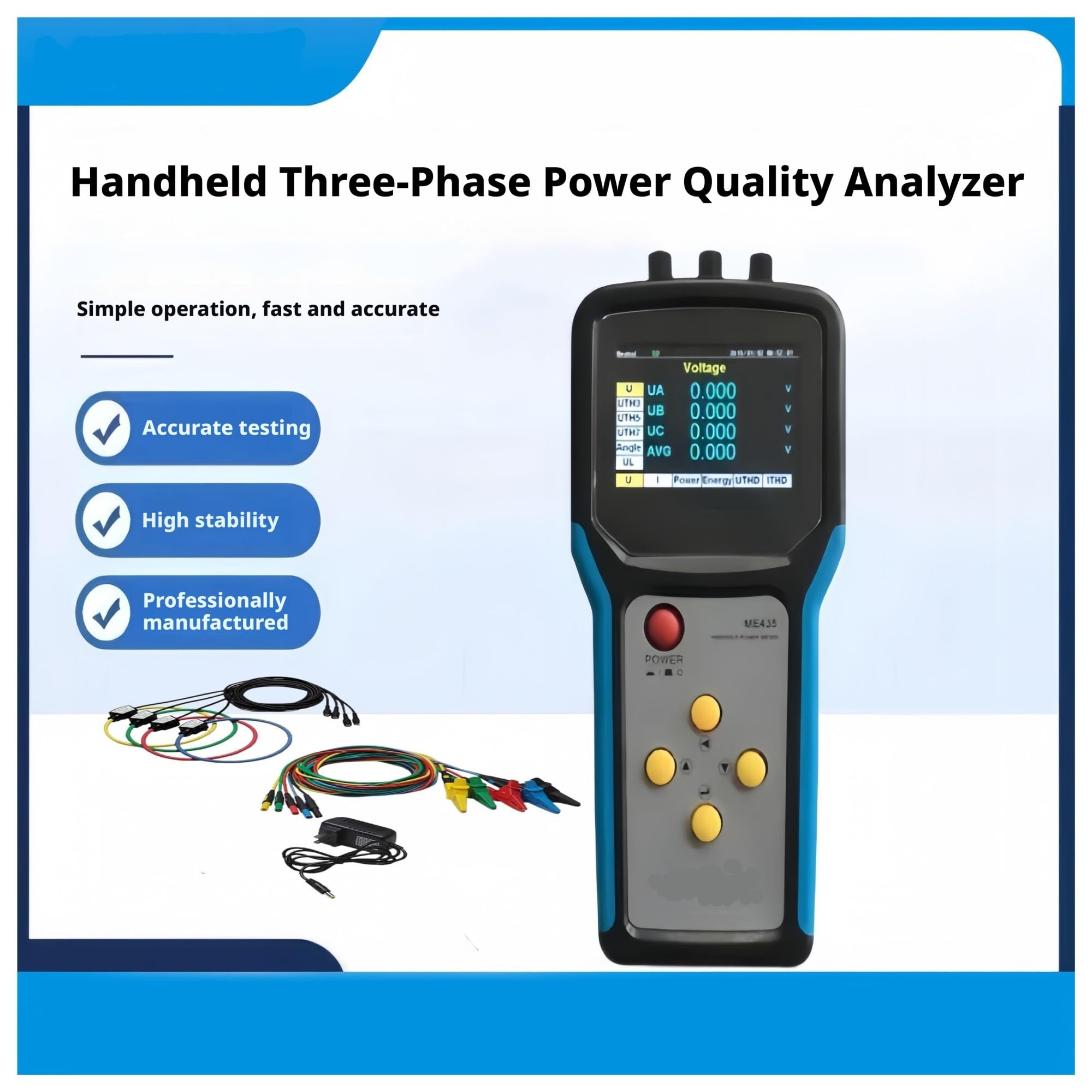 ME435 Handheld Three-Phase Power Quality Analyzer, Three-Phase Three-Wire Meter, Rogowski Coil(Only the host)