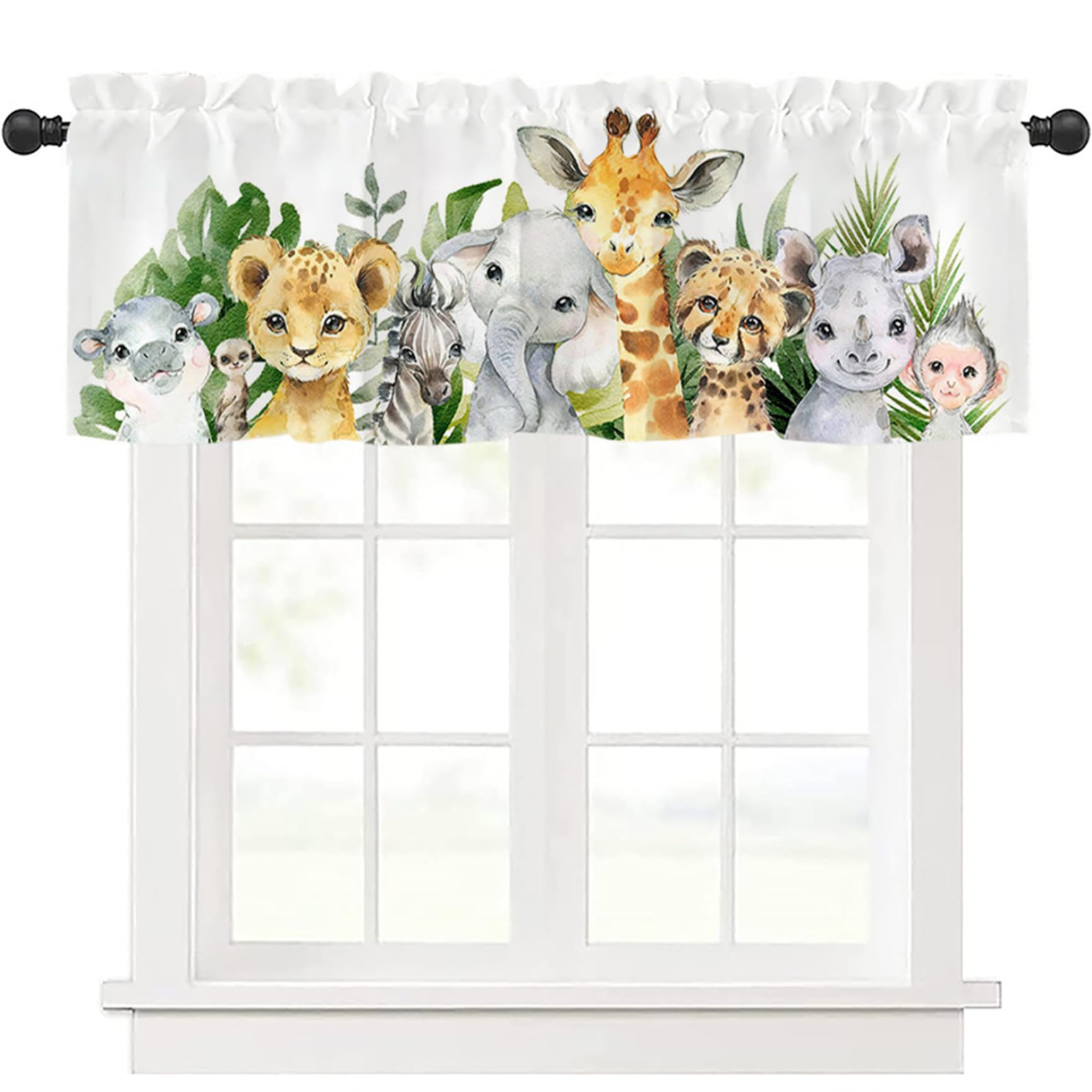 Cenefa de cortina corta con estampado de animales de dibujos animados para ventanas