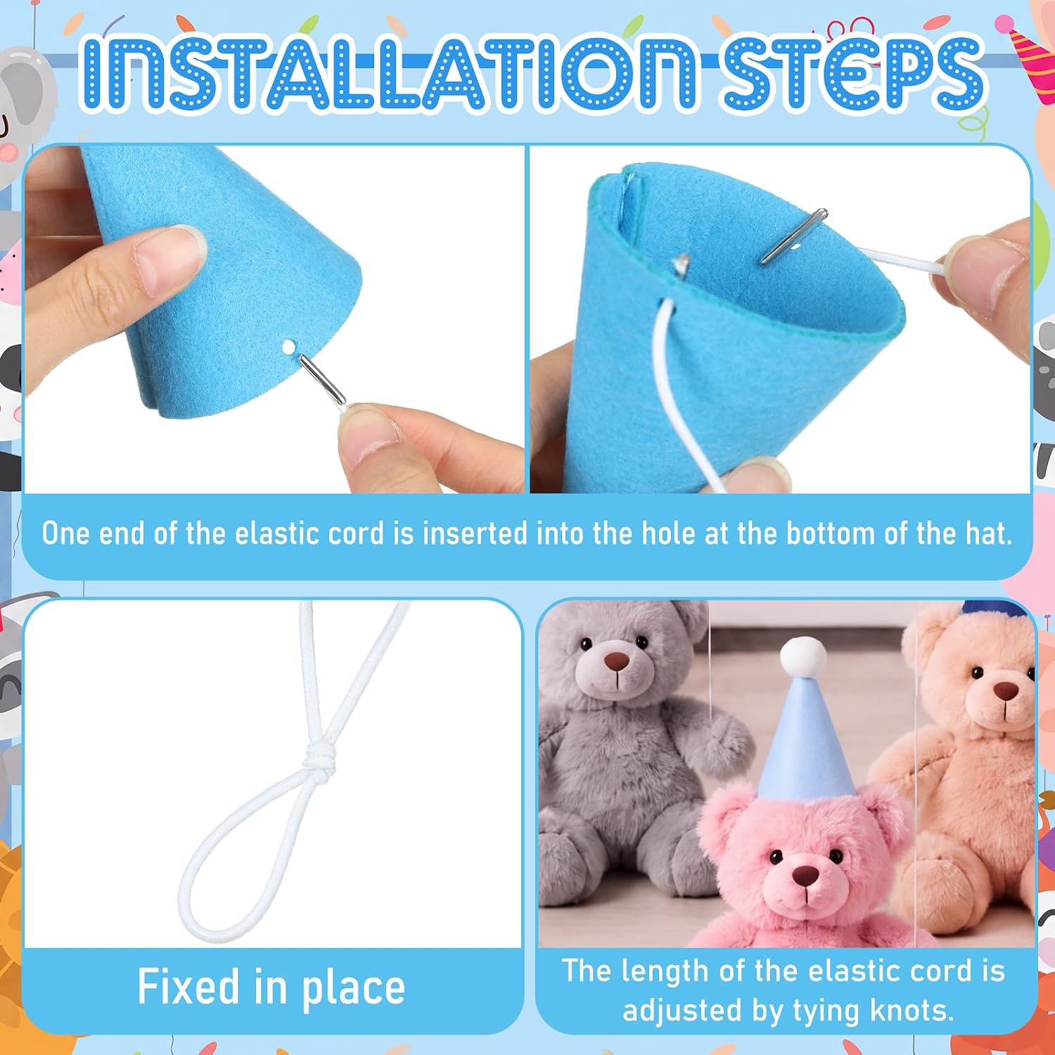 Civaner 12 Pcs Mini Party Hats and Blue Balloon for Stuffed Animals image 4