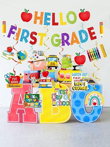 Miniatura 2 de Cartel de Hello 1er grado, decoraciones de primer día de primer grado, suministros de pancarta de bienvenida de regreso a primer grado, decoraciones