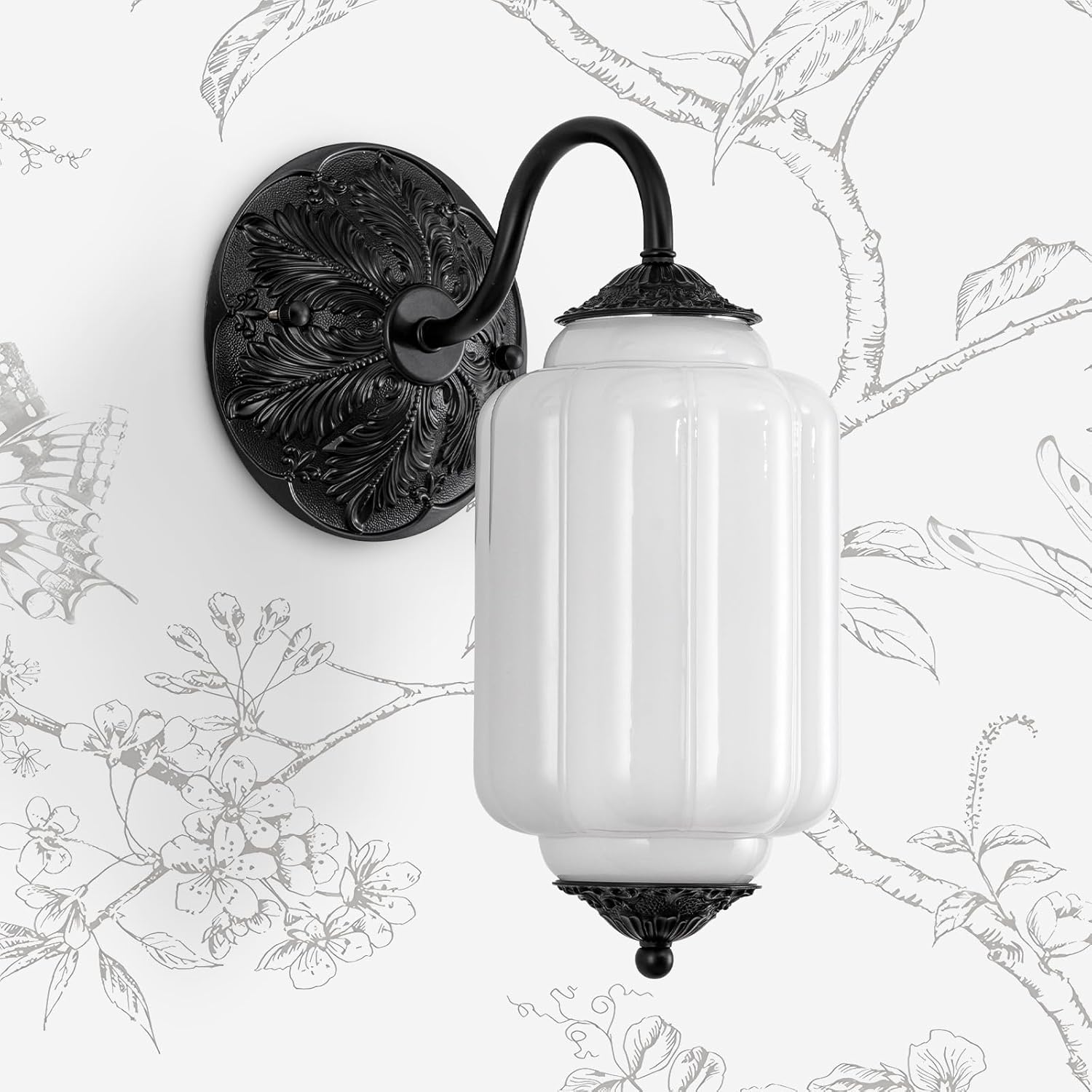 Vintage Gold Milk Glass Wall Sconce - Vintage White Shade & Brass Finish Base - Indoor Hardwired Wall Lighting Fixture for Living Room, Bedroom, Hallway, Entryway (Bulbs Included)- White